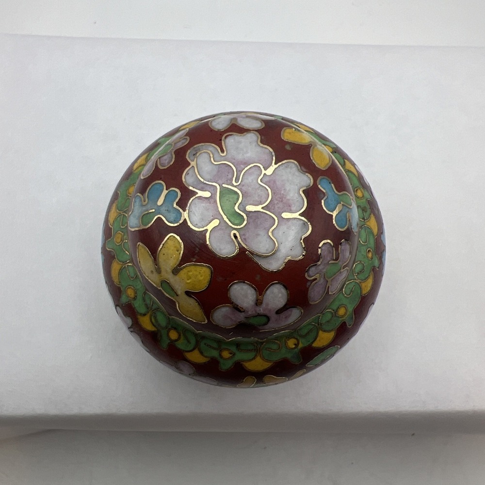 Vtg Small Chinese Floral Cloisonné Enamel Jar With Lid Exc Cond Trinket Bowl - Picture 3 of 9